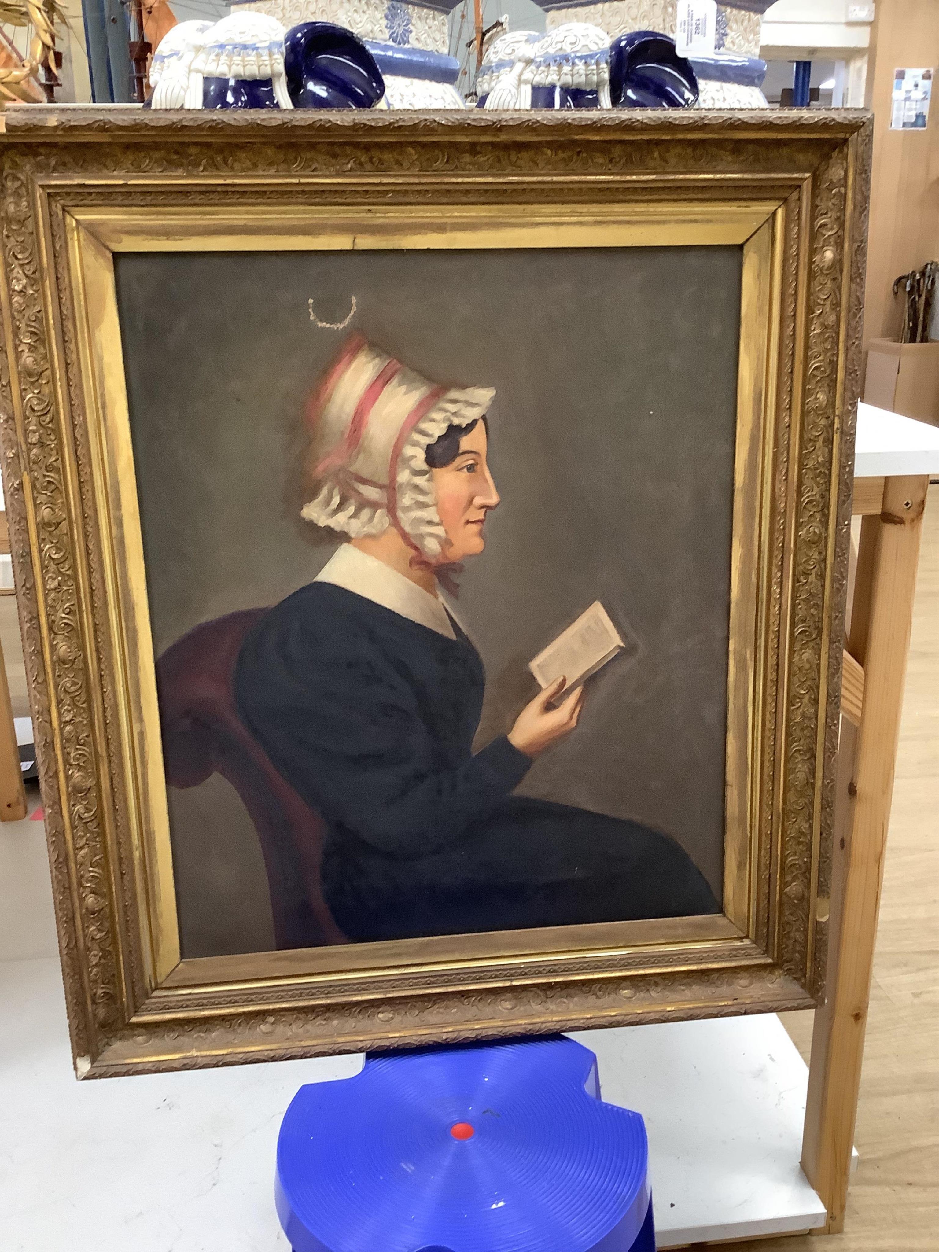 19th Century, Naïve school, Portraits of a lady and gentleman, pair of oils on board, 59 x 49cm